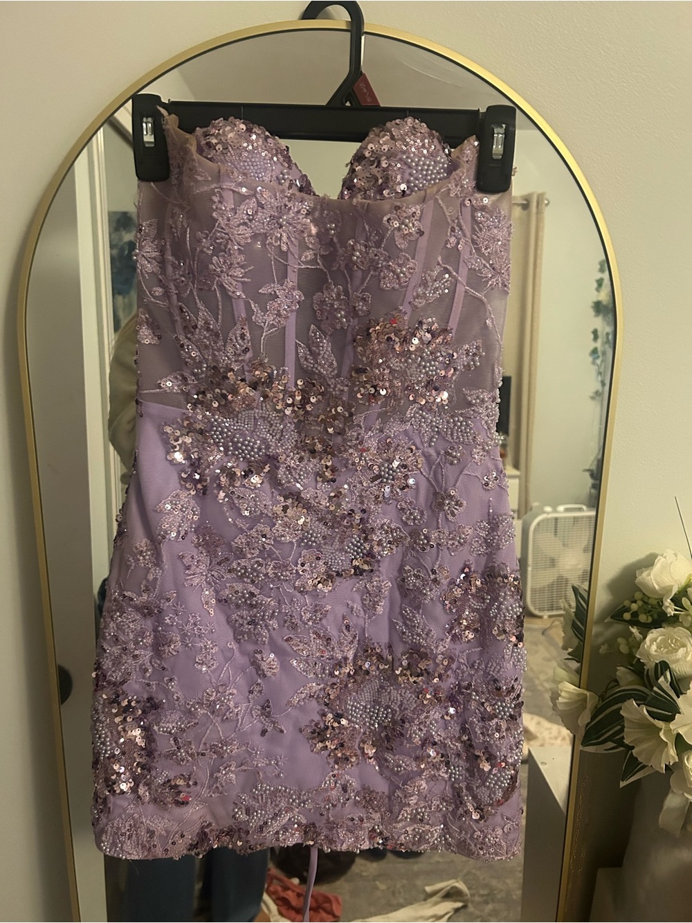 Strapless Lavender Sequin Embellished Dress
